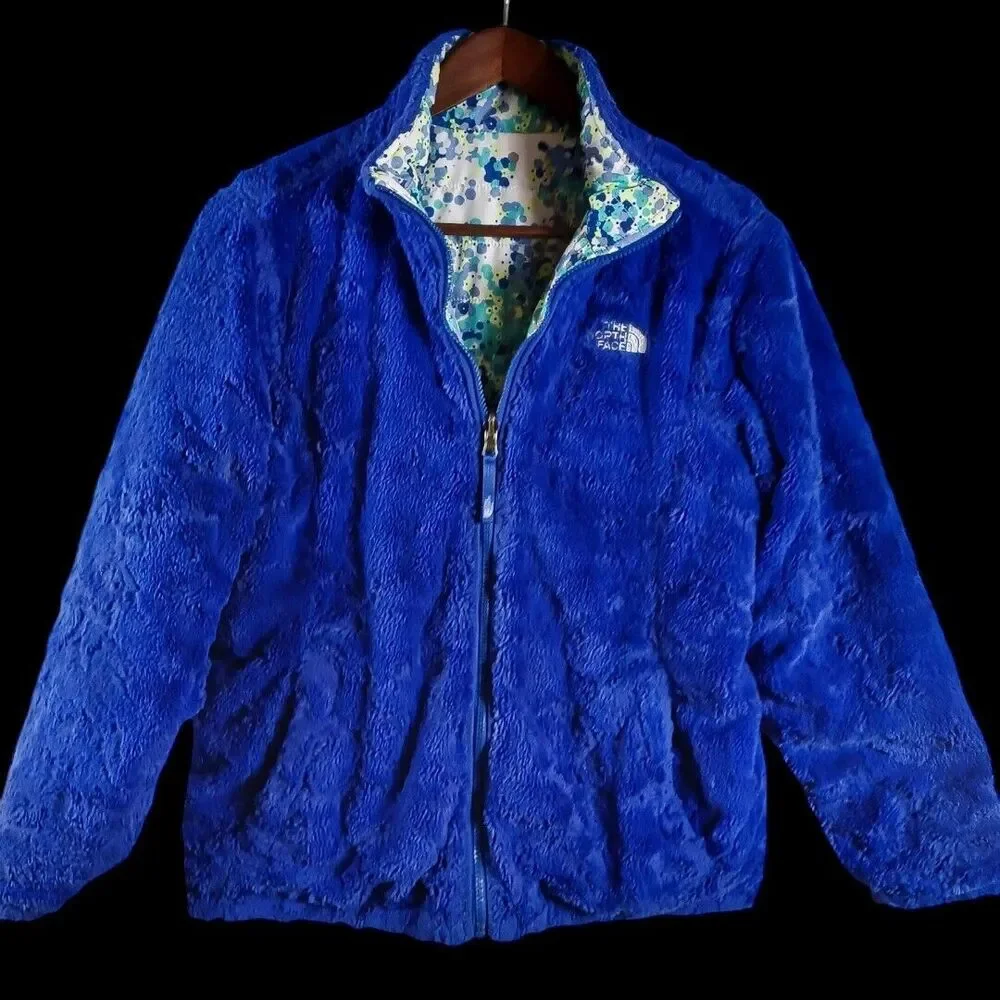 The North Face Reversible Quilted White Blue Floral Jacket Sherpa Girl Sz. XL 18
